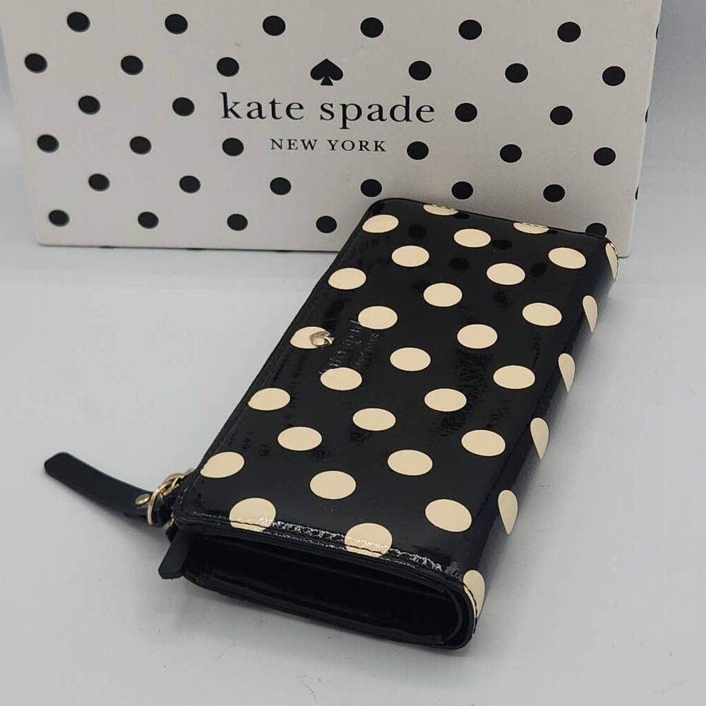 Kate Spade charming dot black and cream zip around wallet with gift box - Picture 6 of 9